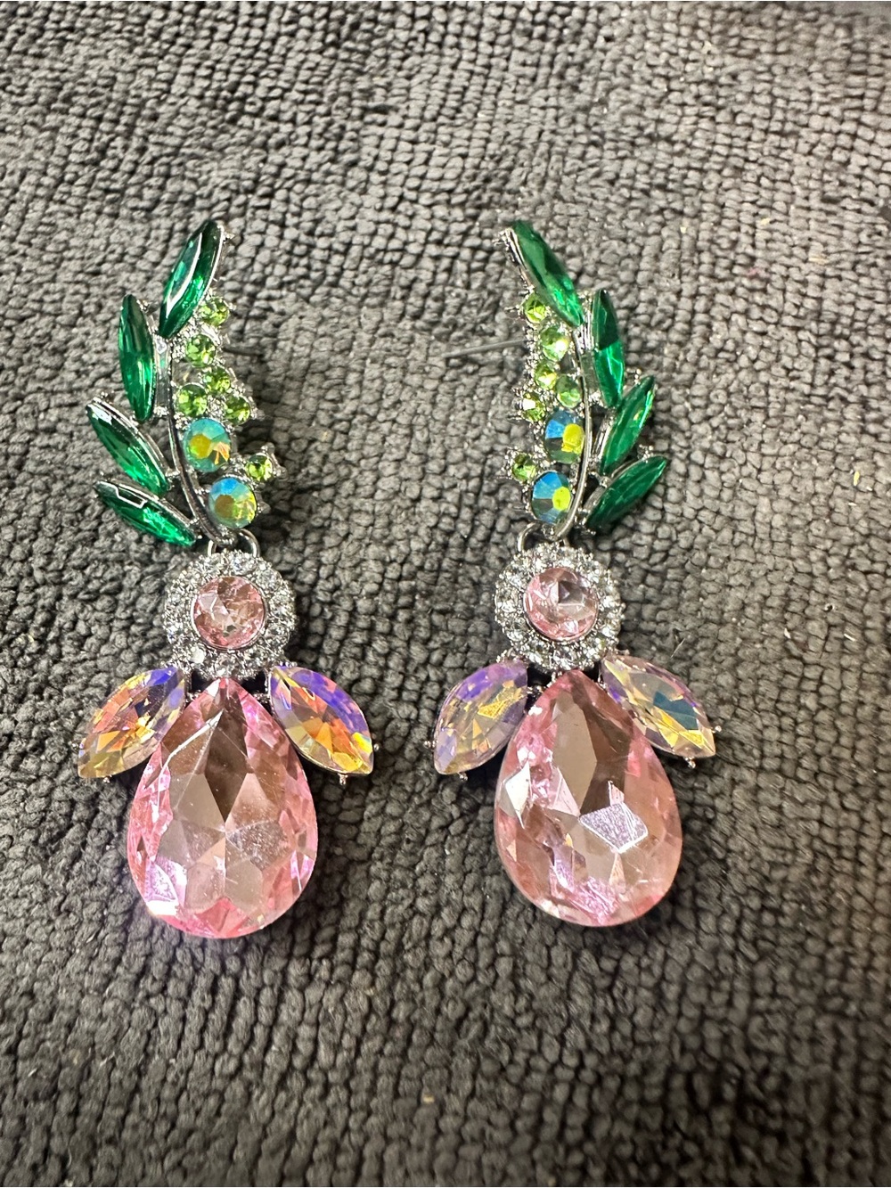 Unlisted Green and Pink Crystal Drop Earrings